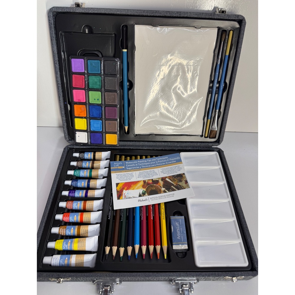 Artists Loft Necessities Watercolor Painting Set 40 Pieces Gray Carrying Case